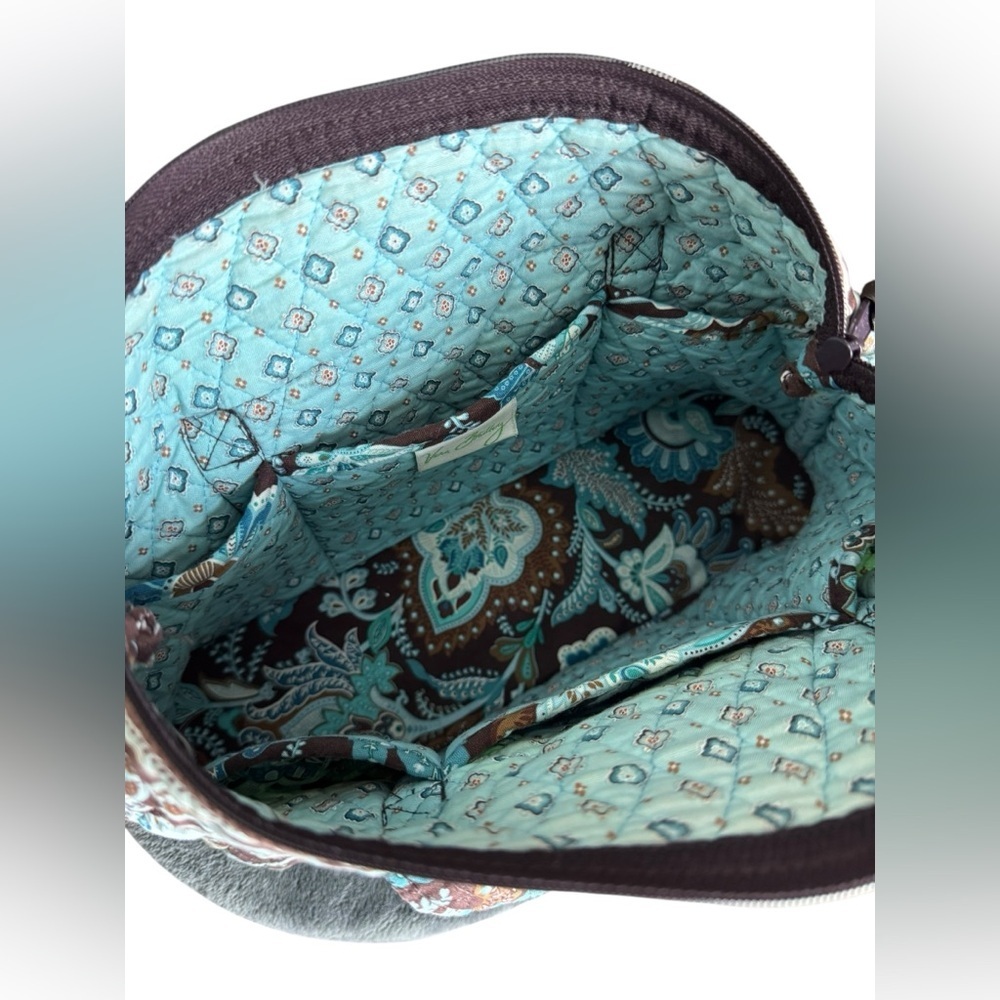 Vera Bradley Quilted Floral Handbag / Brown & Aqua / Mini Satchel - Picture 4 of 7